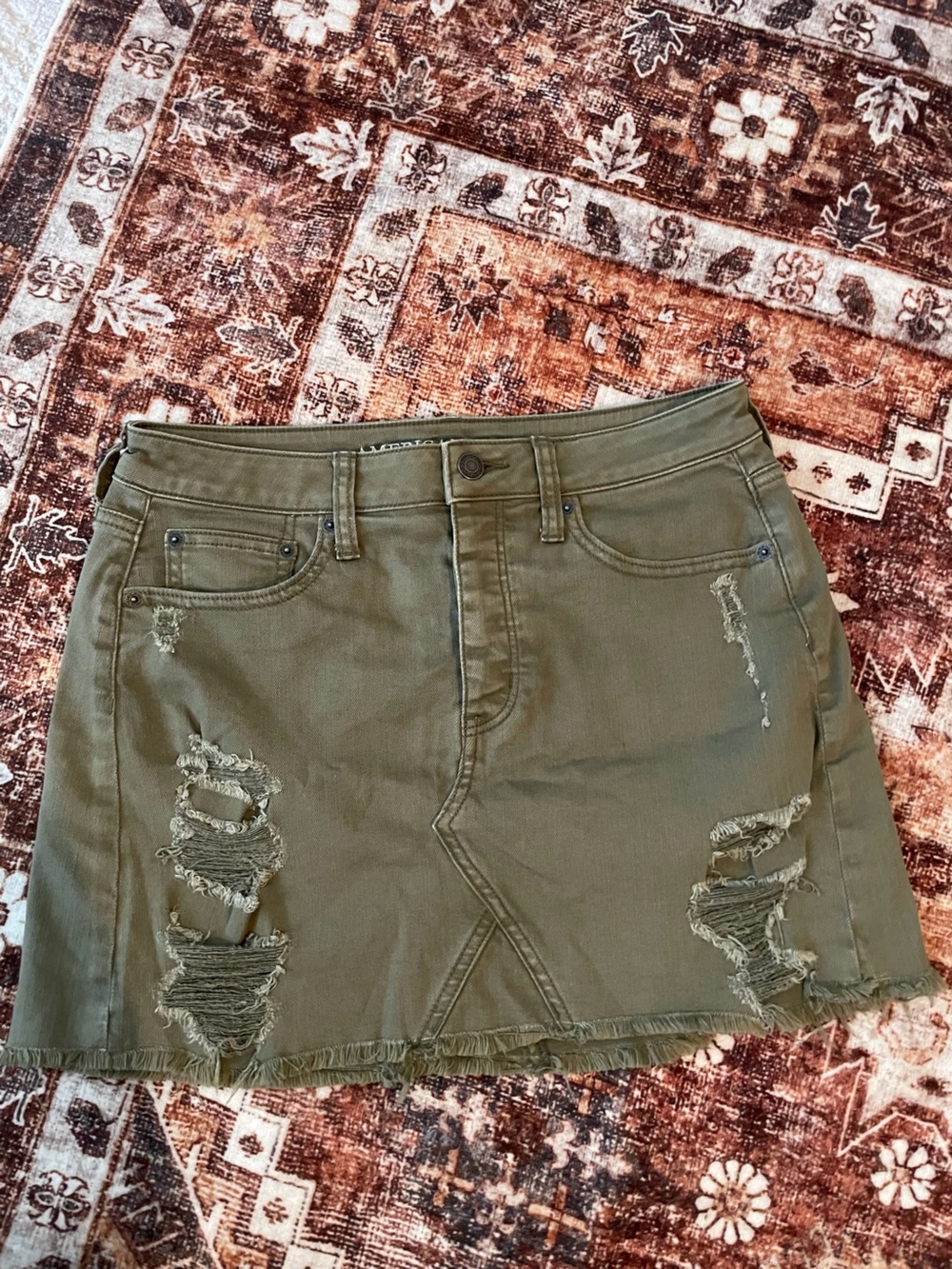 American Eagle Outfitters stretch Olive Green Distressed Skirt